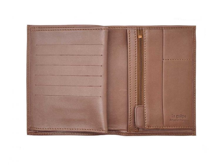 Portefeuille "Luxe" en cuir marron - 15 cm 4 volets - PM-019-01