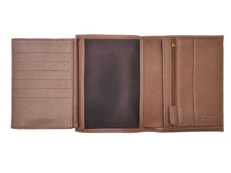 Portefeuille "Luxe" en cuir marron - 15 cm 4 volets - PM-019-01