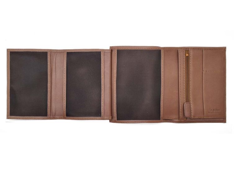 Portefeuille "Luxe" en cuir marron - 15 cm 4 volets - PM-019-01