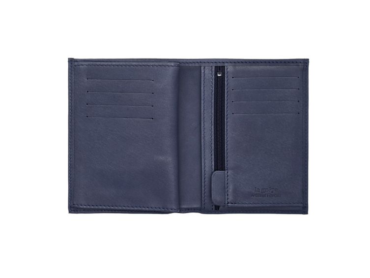 Portefeuille "Luxe" en cuir bleu - 13 cm - PM-028-01