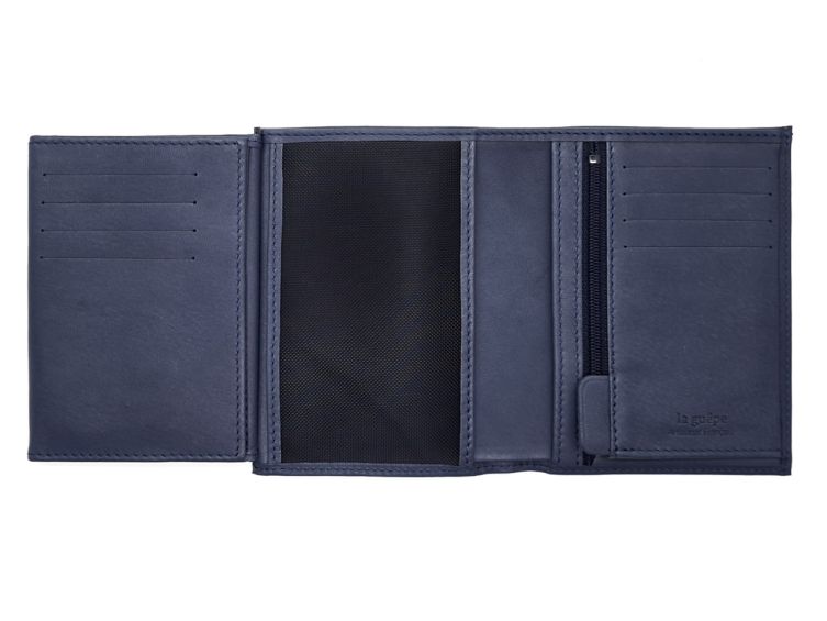 Portefeuille "Luxe" en cuir bleu - 13 cm - PM-028-01