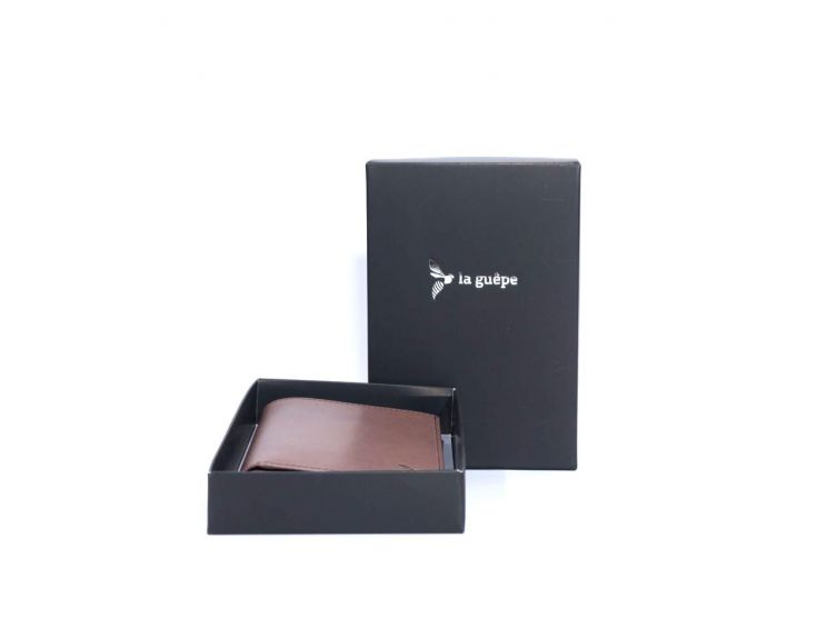 Portefeuille luxe en cuir couleur marron - 13 cm - C1110