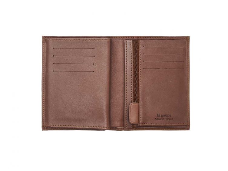 Portefeuille luxe en cuir marron - 13 cm - PM-028-01