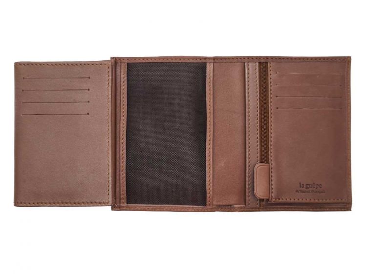 Portefeuille luxe en cuir marron - 13 cm - PM-028-01