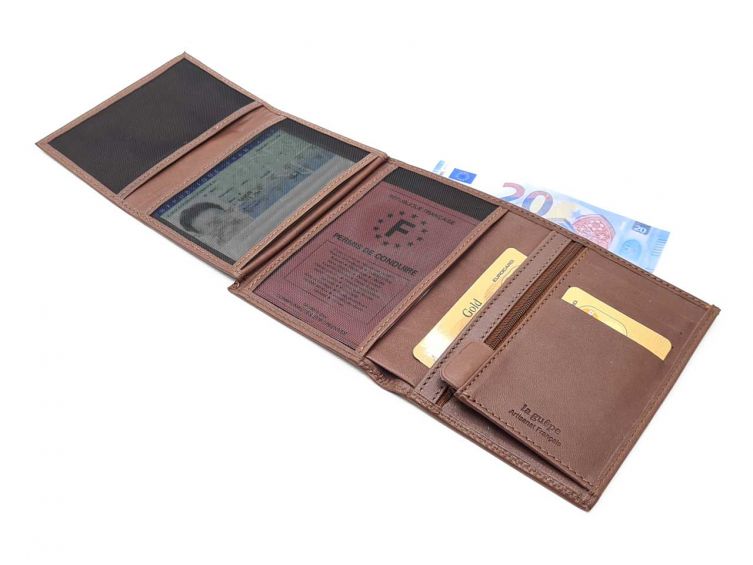 Portefeuille luxe en cuir marron - 13 cm - PM-028-01