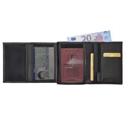 Portefeuille luxe en cuir noir - 13 cm - PM-028-01
