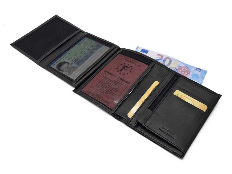 Portefeuille luxe en cuir noir - 13 cm - PM-028-01