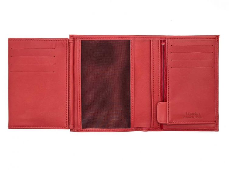 Portefeuille luxe en cuir rouge - 13 cm - PM-028-01