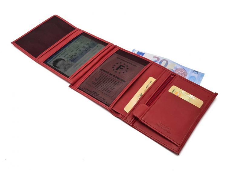 Portefeuille luxe en cuir rouge - 13 cm - PM-028-01