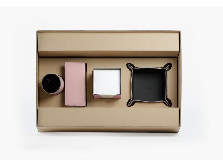 Coffret de bureau en cuir rose SM 5034 + PC+VP+CB+PL + coffret