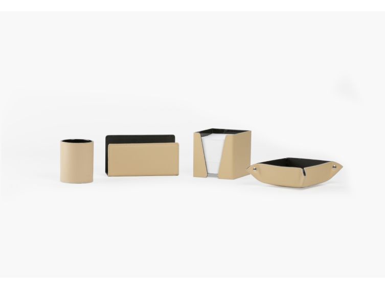 Coffret accessoires bureau cuir beige