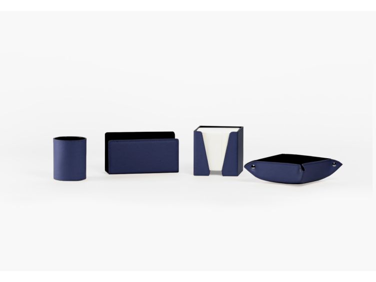 Coffret accessoires bureau cuir bleu