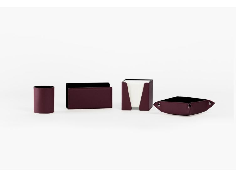 Coffret accessoires bureau cuir bordeaux