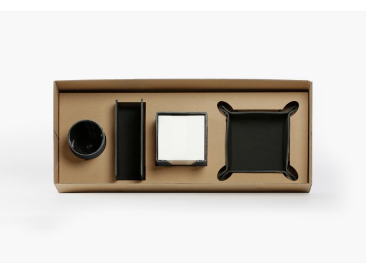 Coffret accessoires bureau cuir gris