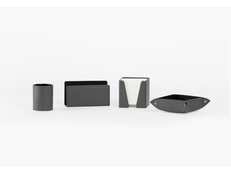 Coffret accessoires bureau cuir gris