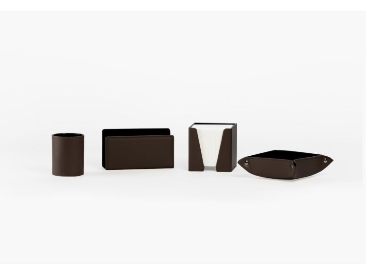 Coffret accessoires bureau cuir marron foncé