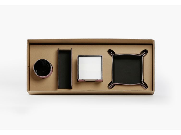 Coffret accessoires bureau cuir rose