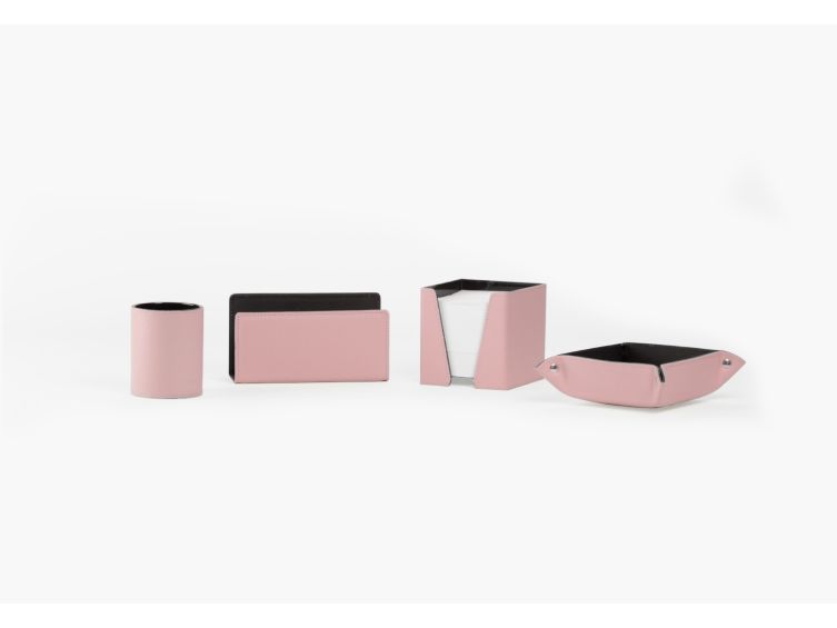 Coffret accessoires bureau cuir rose