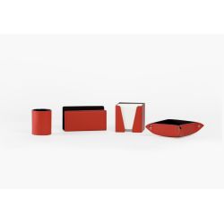 Coffret accessoires bureau cuir rouge