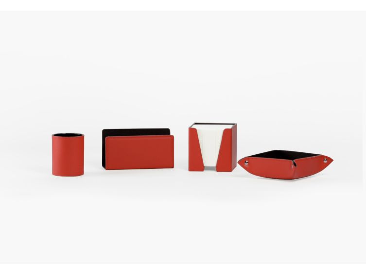 Coffret accessoires bureau cuir rouge