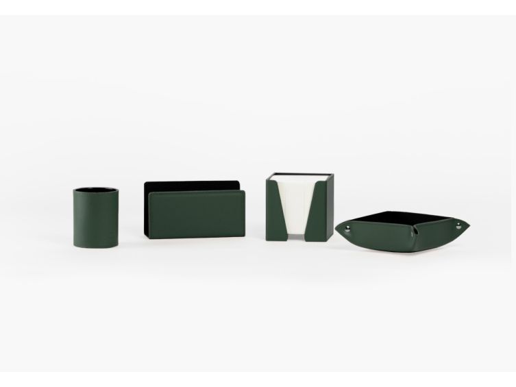 Coffret accessoires bureau cuir vert
