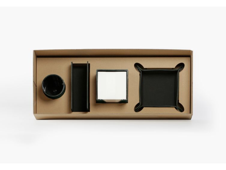 Coffret accessoires bureau cuir vert
