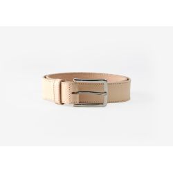Ceinture cuir nude, boucle élégante acier poli - 8037