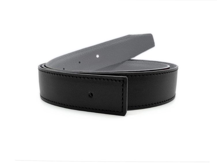Ceinture cuir réversible 30mm compatible boucle Hermes, noir lisse et gris grainé - 5002