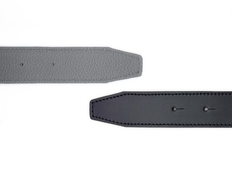 Ceinture cuir réversible 30mm compatible boucle Hermes, noir lisse et gris grainé - 5002