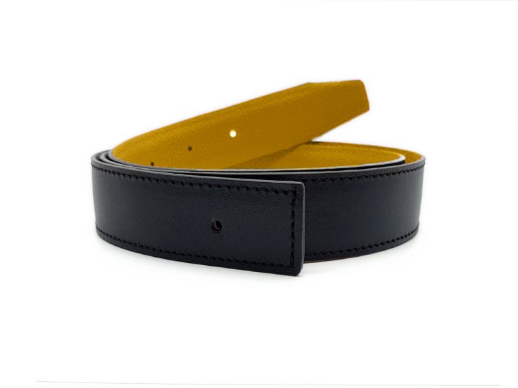 Ceinture cuir réversible 30mm compatible boucle Hermes, noir lisse et golden  grainé - 5002