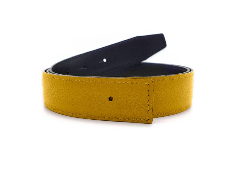 Ceinture cuir réversible 30mm compatible boucle Hermes, noir lisse et golden  grainé - 5002