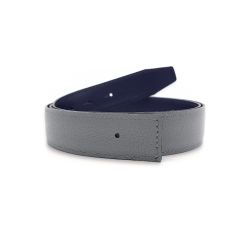 Ceinture cuir réversible 30mm compatible boucle Hermes, marine lisse et gris grainé - 5002
