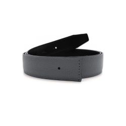 Ceinture cuir réversible 35mm compatible boucle Hermes, noir lisse et gris grainé - 5003
