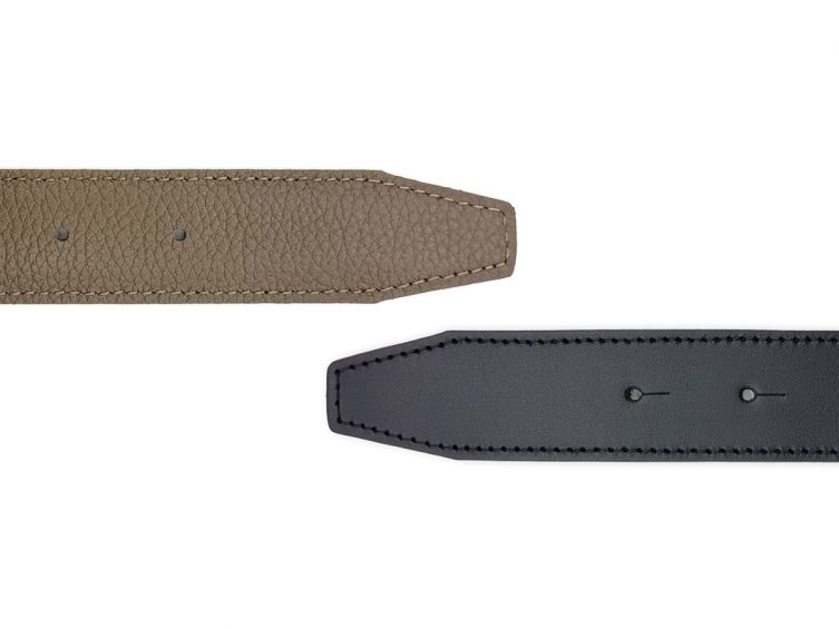 Ceinture cuir réversible 38mm compatible boucle H, noir lisse et havane grainé - 5003