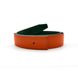Ceinture cuir réversible 35mm compatible boucle Hermes, orange lisse et vert grainé - 5003