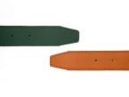 Ceinture cuir réversible 35mm compatible boucle Hermes, orange lisse et vert grainé - 5003