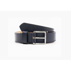Ceinture cuir bleu nuit doublé, boucle inox carrée 5100
