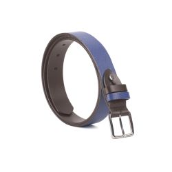 Ceinture cuir reverso marron foncé / bleu - 11100