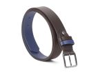 Ceinture cuir reverso marron foncé / bleu - 11100