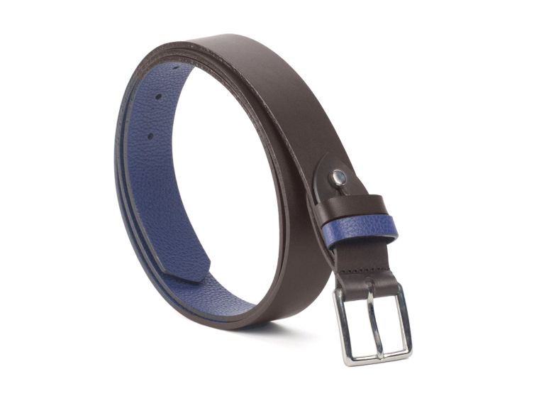 Ceinture cuir reverso marron foncé / bleu - 11100
