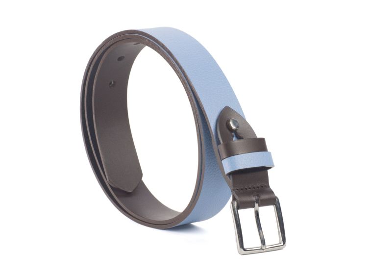 Ceinture cuir reverso marron foncé / ciel - 11100