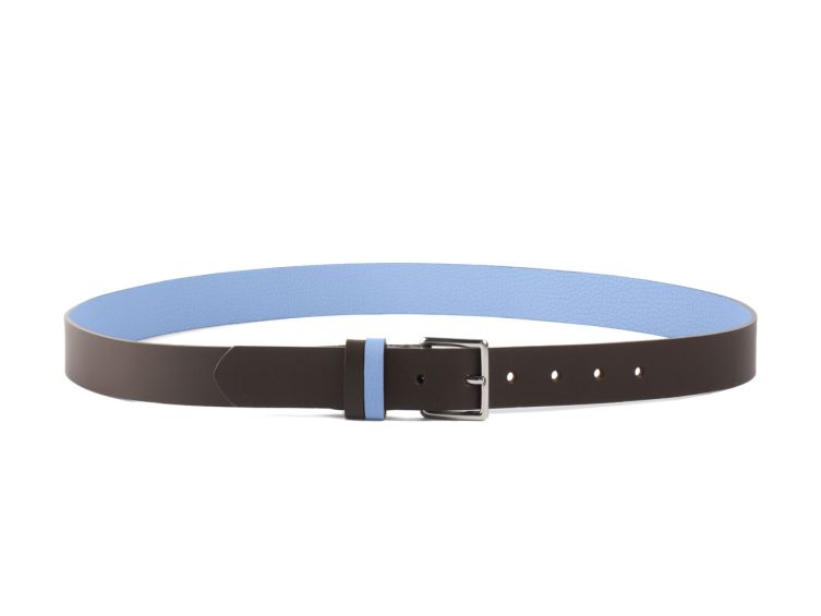 Ceinture cuir reverso marron foncé / ciel - 11100