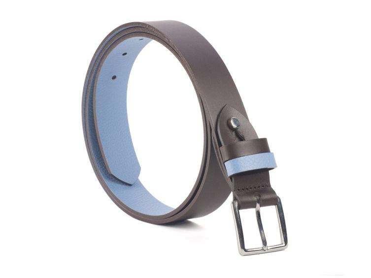 Ceinture cuir reverso marron foncé / ciel - 11100