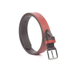 Ceinture cuir reverso marron foncé / rouge - 11100