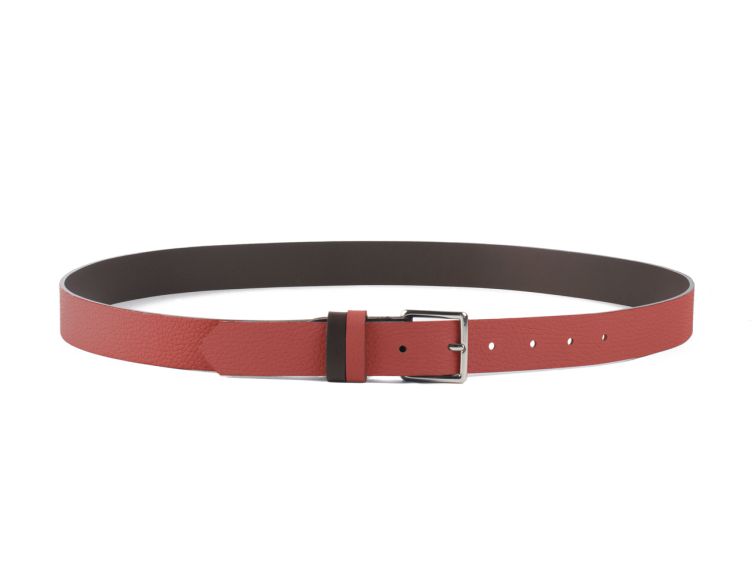 Ceinture cuir reverso marron foncé / rouge - 11100
