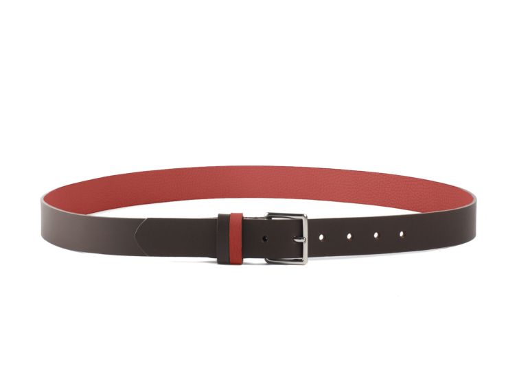 Ceinture cuir reverso marron foncé / rouge - 11100