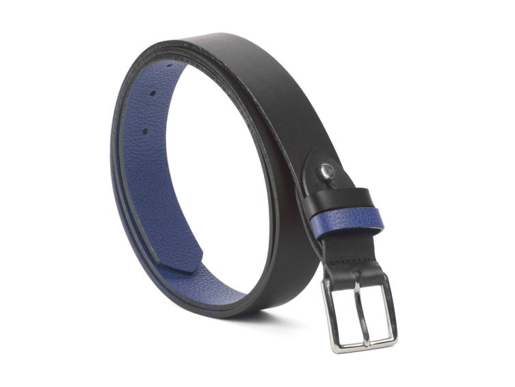 Ceinture cuir reverso noir / bleu - 11100