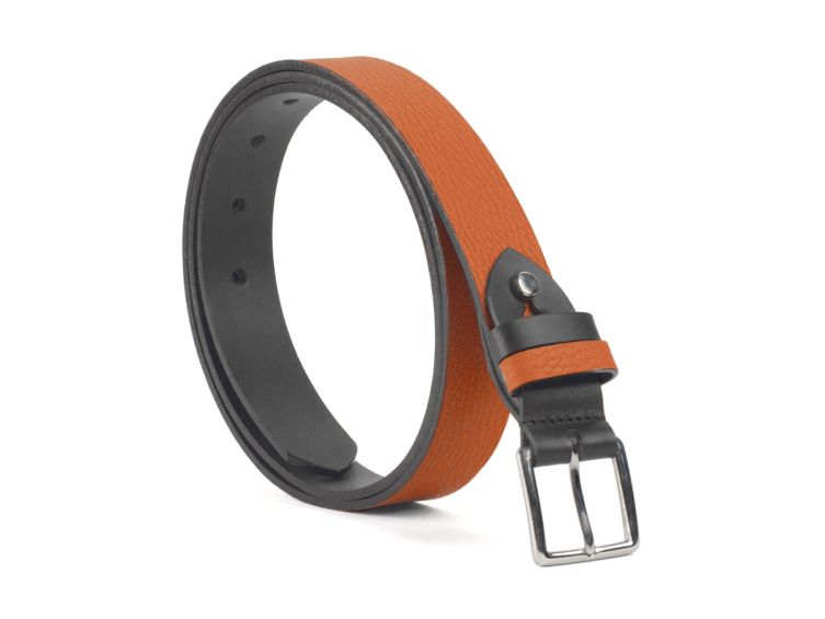 Ceinture cuir reverso noir / orange - 11100