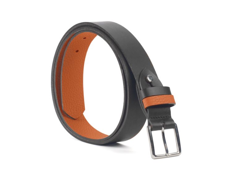 Ceinture cuir reverso noir / orange - 11100