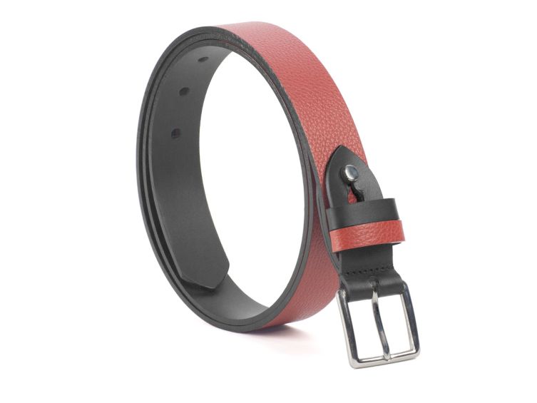 Ceinture cuir reverso noir / rouge - 11100
